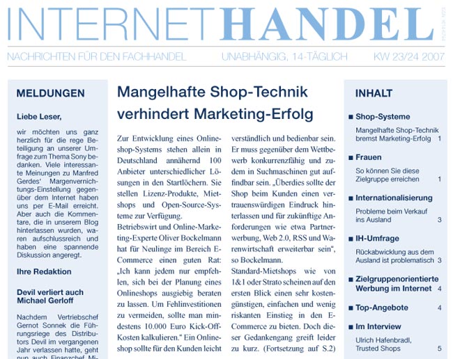 Interview der Zeitung INTERNETHANDEL