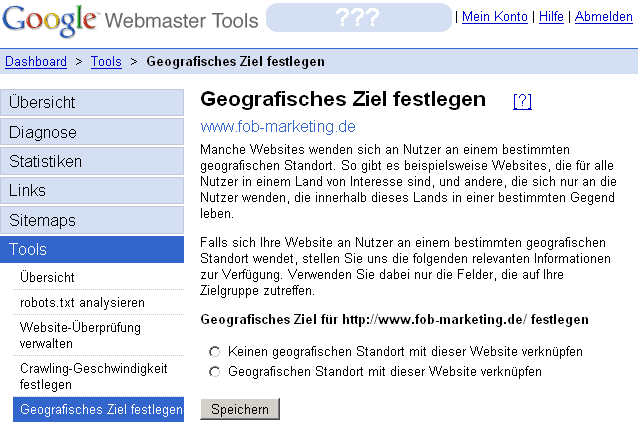 Google Webmaster Tools : Geografisches Ziel festlegen