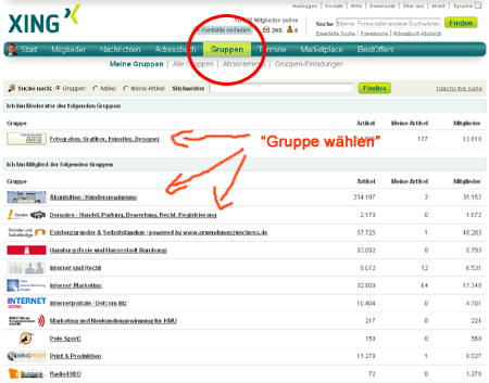 Xing : Schritt 1 : Gruppe wählen