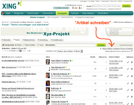 XING : Schritt 4 : Artikel schreiben anklicken