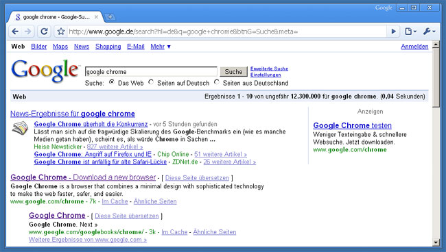 Suche mit Google Chrome Browser