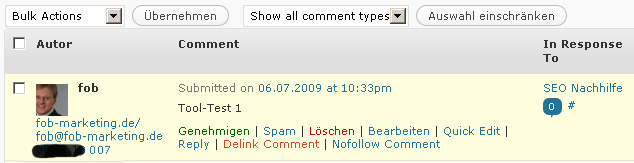 Delete Comment Author Link